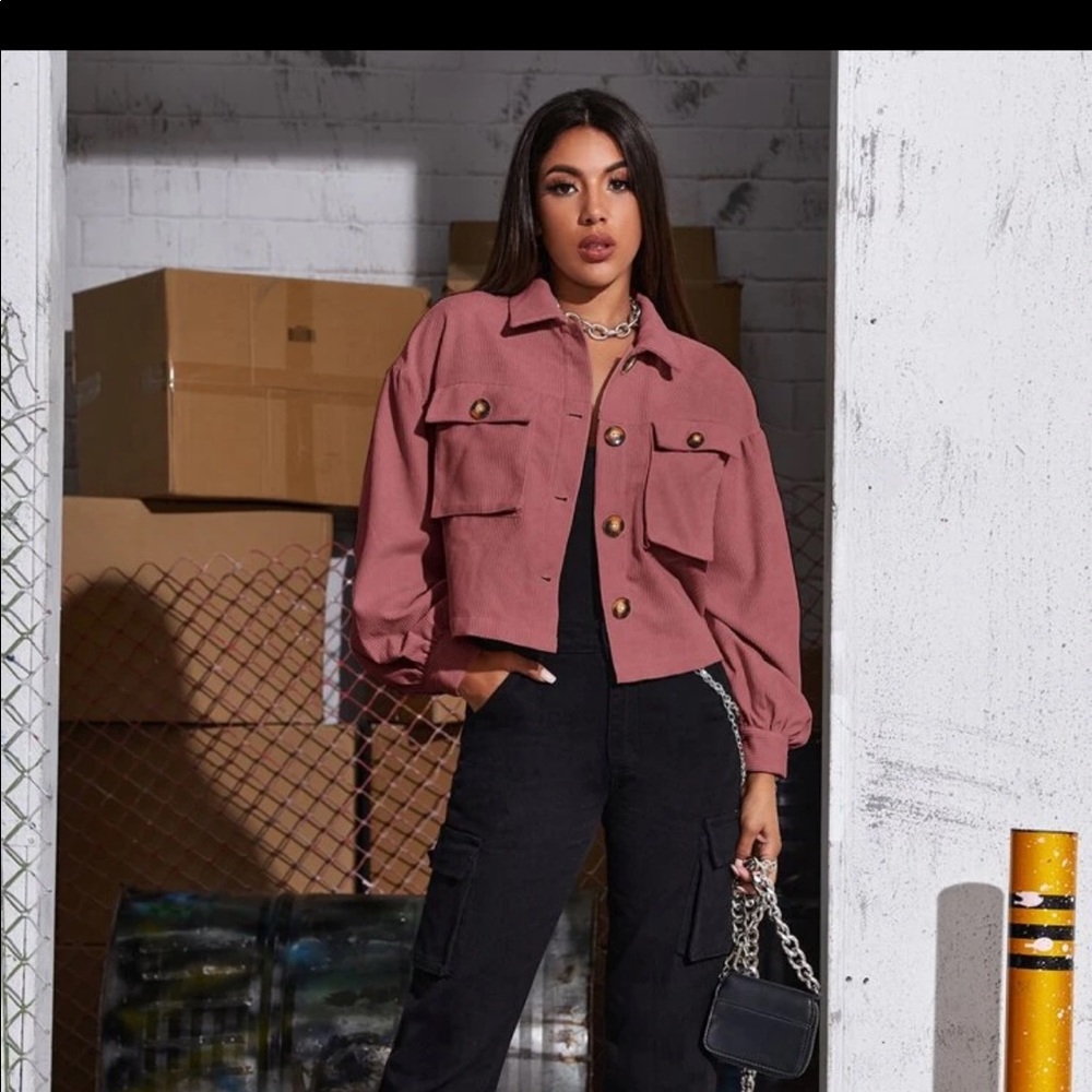 dusty pink corduroy cropped jacket!